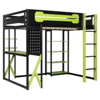Hochbettgestell aus Massivholz mit Schreibtisch, Regalen, Steckdose und USB-/Type-C-Anschlüssen