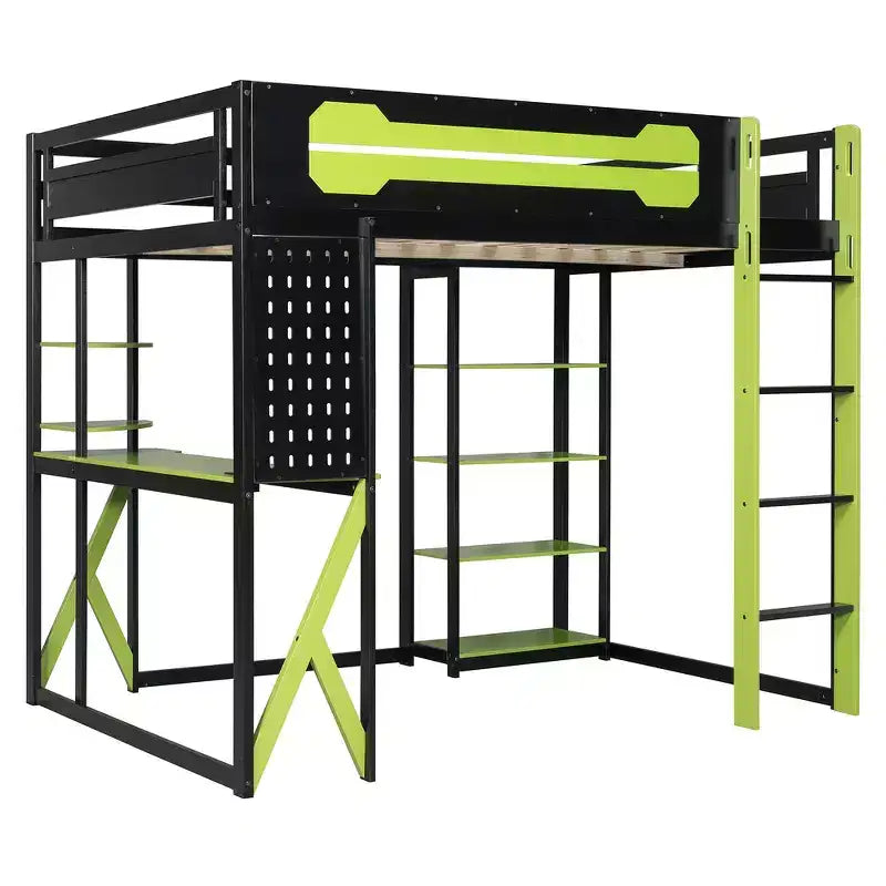 Struttura Letto a Soppalco in Legno Massello con Scrivania, Mensole, Presa di Corrente e Porte USB/Type-C