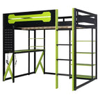 Hochbettgestell aus Massivholz mit Schreibtisch, Regalen, Steckdose und USB-/Type-C-Anschlüssen