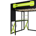 Hochbettgestell aus Massivholz mit Schreibtisch, Regalen, Steckdose und USB-/Type-C-Anschlüssen
