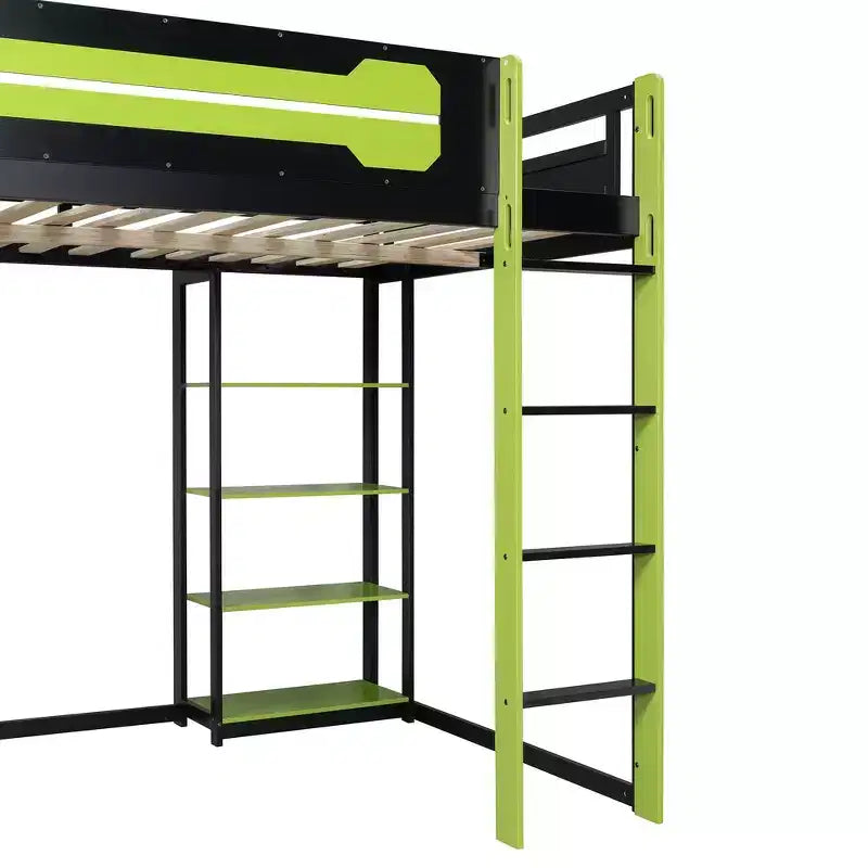 Struttura Letto a Soppalco in Legno Massello con Scrivania, Mensole, Presa di Corrente e Porte USB/Type-C