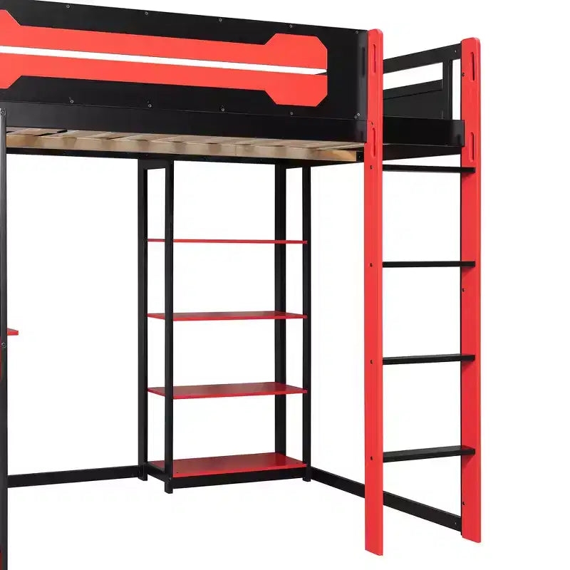 Struttura Letto a Soppalco in Legno Massello con Scrivania, Mensole, Presa di Corrente e Porte USB/Type-C