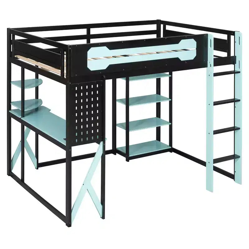 Struttura Letto a Soppalco in Legno Massello con Scrivania, Mensole, Presa di Corrente e Porte USB/Type-C