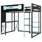 Hochbettgestell aus Massivholz mit Schreibtisch, Regalen, Steckdose und USB-/Type-C-Anschlüssen