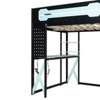 Hochbettgestell aus Massivholz mit Schreibtisch, Regalen, Steckdose und USB-/Type-C-Anschlüssen