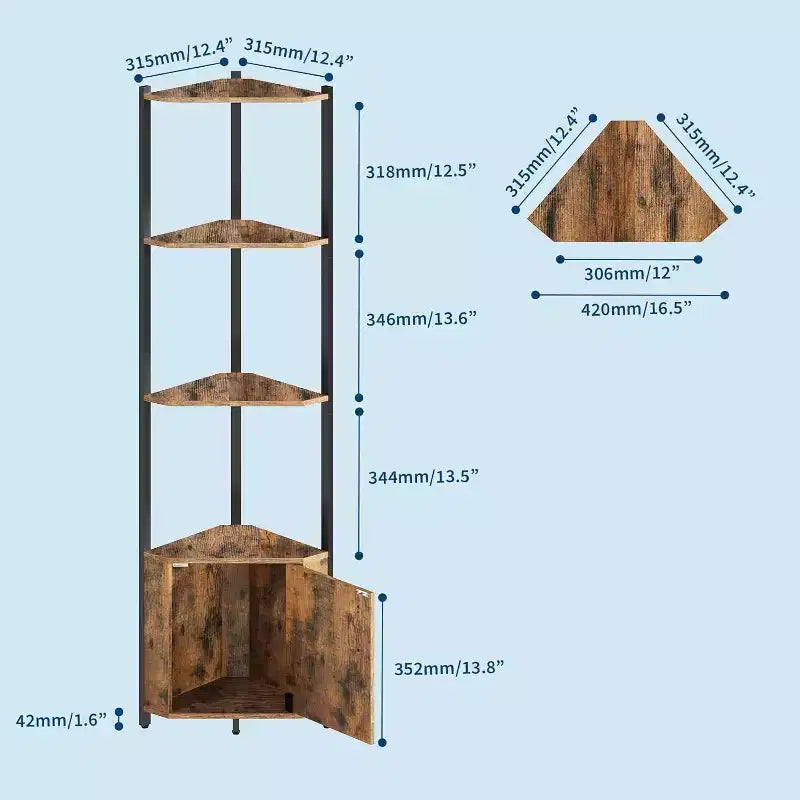 Corner Shelf, Adjustable Brightness, Modern Metal Frame & Wood Display Rack, Space-Saving Organizer for Living Room, Bedroom, Kitchen