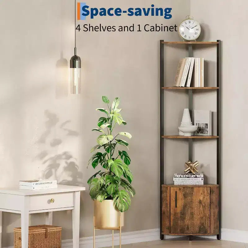 Corner Shelf, Adjustable Brightness, Modern Metal Frame & Wood Display Rack, Space-Saving Organizer for Living Room, Bedroom, Kitchen