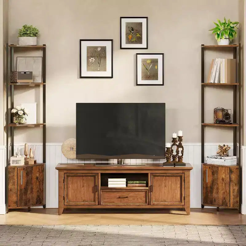 Corner Shelf, Adjustable Brightness, Modern Metal Frame & Wood Display Rack, Space-Saving Organizer for Living Room, Bedroom, Kitchen