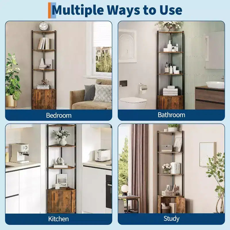Corner Shelf, Adjustable Brightness, Modern Metal Frame & Wood Display Rack, Space-Saving Organizer for Living Room, Bedroom, Kitchen