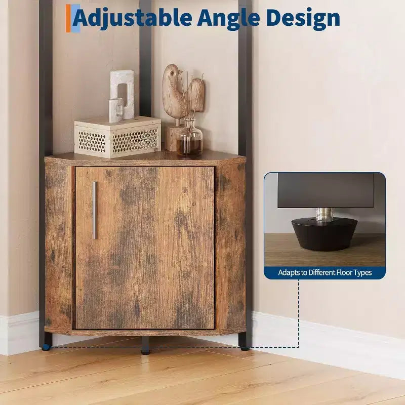 Corner Shelf, Adjustable Brightness, Modern Metal Frame & Wood Display Rack, Space-Saving Organizer for Living Room, Bedroom, Kitchen
