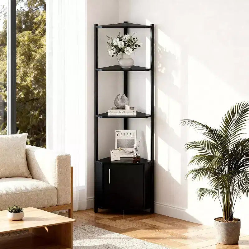 Corner Shelf, Adjustable Brightness, Modern Metal Frame & Wood Display Rack, Space-Saving Organizer for Living Room, Bedroom, Kitchen