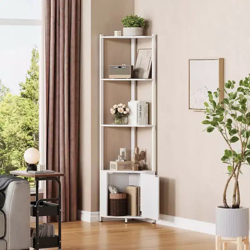 Corner Shelf, Adjustable Brightness, Modern Metal Frame & Wood Display Rack, Space-Saving Organizer for Living Room, Bedroom, Kitchen