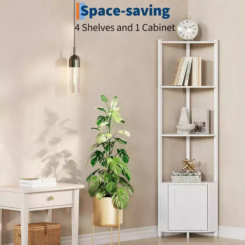 Corner Shelf, Adjustable Brightness, Modern Metal Frame & Wood Display Rack, Space-Saving Organizer for Living Room, Bedroom, Kitchen
