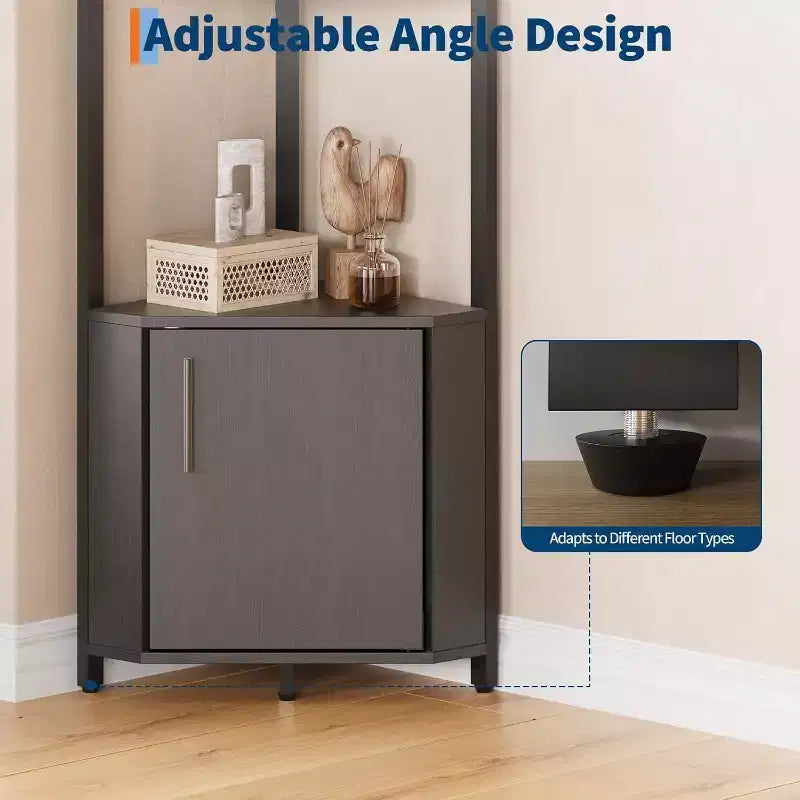 Corner Shelf, Adjustable Brightness, Modern Metal Frame & Wood Display Rack, Space-Saving Organizer for Living Room, Bedroom, Kitchen
