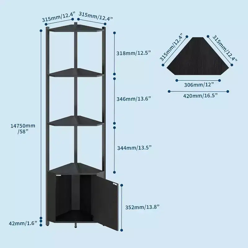 Corner Shelf, Adjustable Brightness, Modern Metal Frame & Wood Display Rack, Space-Saving Organizer for Living Room, Bedroom, Kitchen