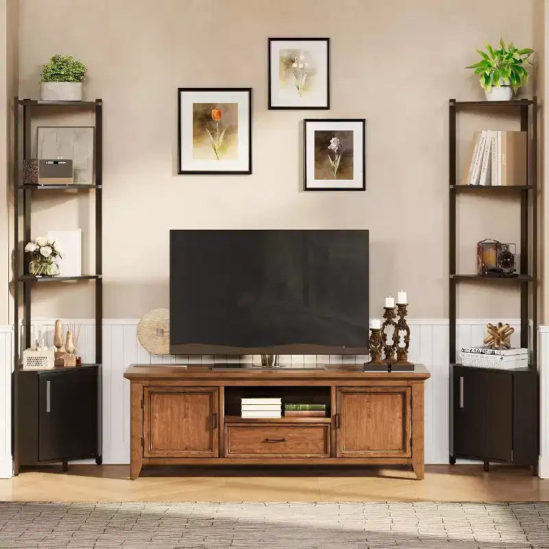 Corner Shelf, Adjustable Brightness, Modern Metal Frame & Wood Display Rack, Space-Saving Organizer for Living Room, Bedroom, Kitchen