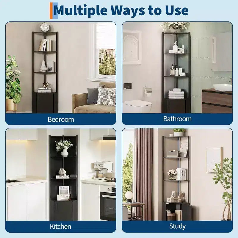 Corner Shelf, Adjustable Brightness, Modern Metal Frame & Wood Display Rack, Space-Saving Organizer for Living Room, Bedroom, Kitchen