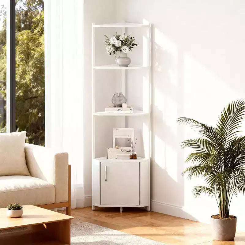 Corner Shelf, Adjustable Brightness, Modern Metal Frame & Wood Display Rack, Space-Saving Organizer for Living Room, Bedroom, Kitchen