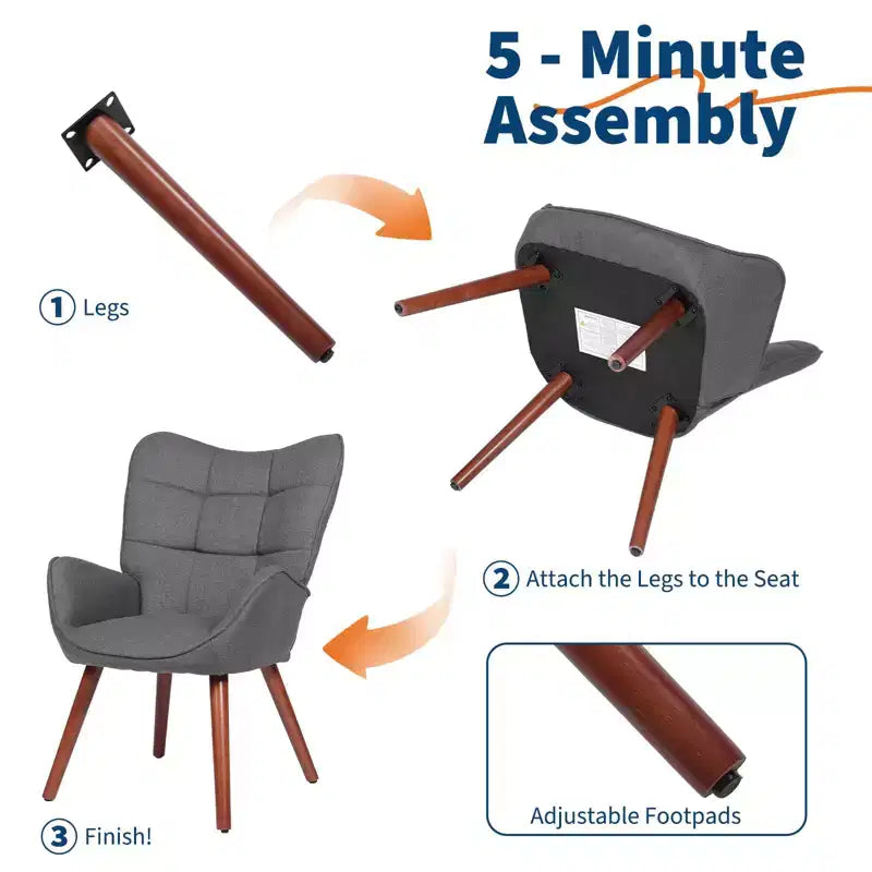Mid Century Modern Upholstered Dining Chairs, with Back Support and Metal Legs, for Living Room, Bedroom