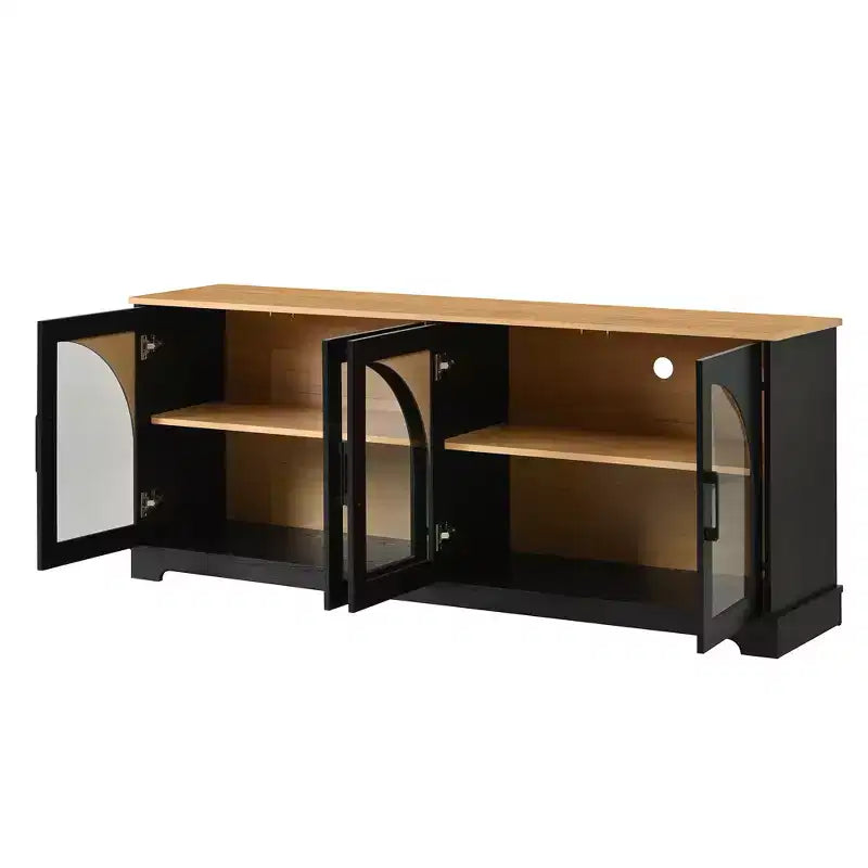 Farmhouse TV Stand for TVs Up to 70 with Semi-Arched Glass Doors, Two-Tone Media Console Sideboard with Adjustable Shelves