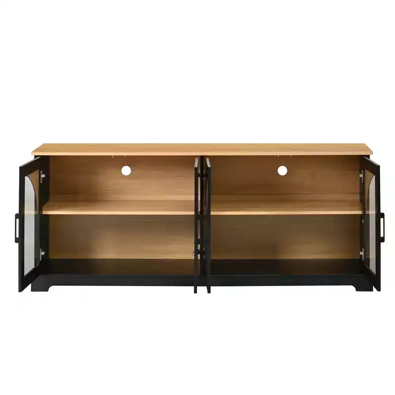 Farmhouse TV Stand for TVs Up to 70 with Semi-Arched Glass Doors, Two-Tone Media Console Sideboard with Adjustable Shelves