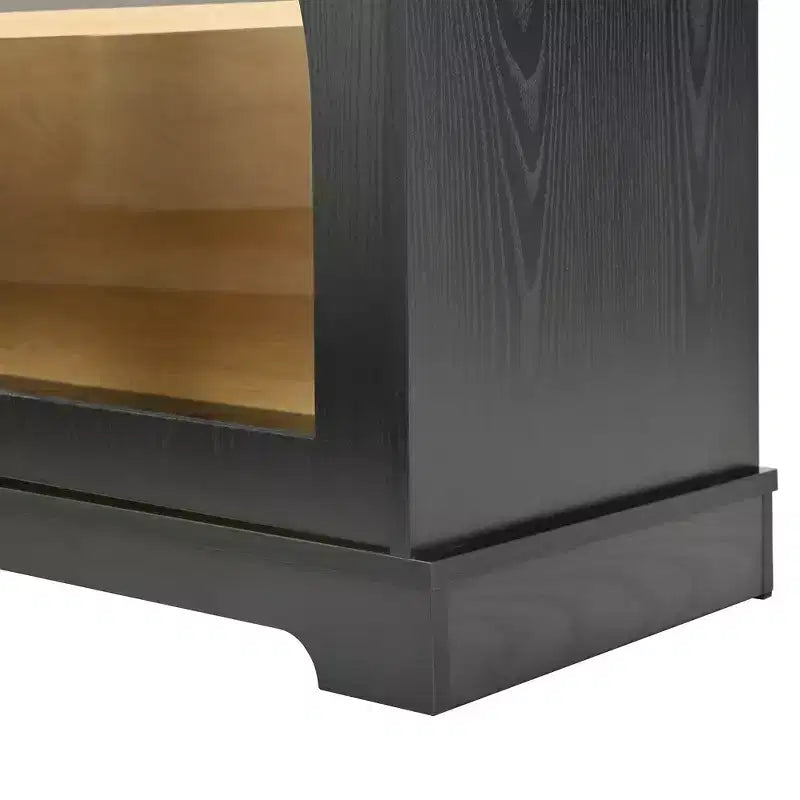 Farmhouse TV Stand for TVs Up to 70 with Semi-Arched Glass Doors, Two-Tone Media Console Sideboard with Adjustable Shelves