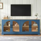 Mobile TV in stile rustico per televisori fino a 70 con ante in vetro semi-arcuate, credenza bicolore per apparecchi multimediali con ripiani regolabili