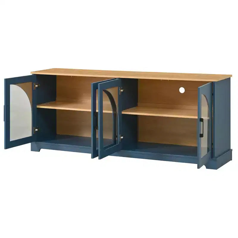 Farmhouse TV Stand for TVs Up to 70 with Semi-Arched Glass Doors, Two-Tone Media Console Sideboard with Adjustable Shelves