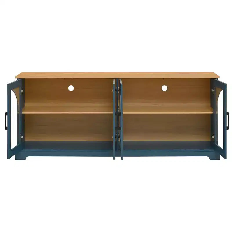 Farmhouse TV Stand for TVs Up to 70 with Semi-Arched Glass Doors, Two-Tone Media Console Sideboard with Adjustable Shelves