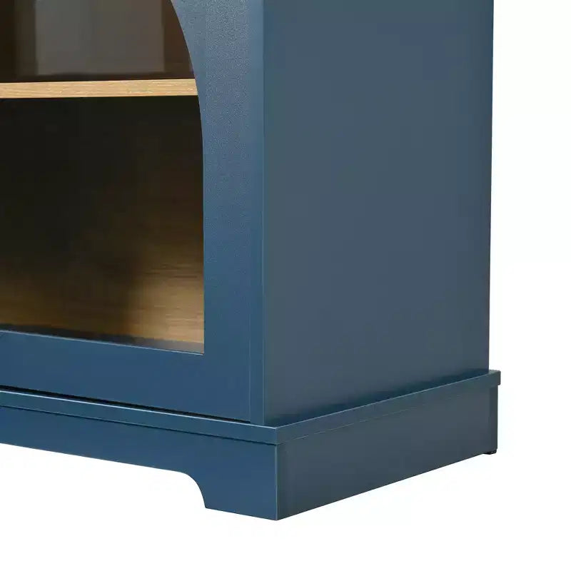 Farmhouse TV Stand for TVs Up to 70 with Semi-Arched Glass Doors, Two-Tone Media Console Sideboard with Adjustable Shelves