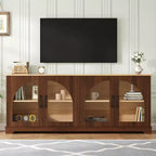 Mobile TV in stile rustico per televisori fino a 70 con ante in vetro semi-arcuate, credenza bicolore per apparecchi multimediali con ripiani regolabili