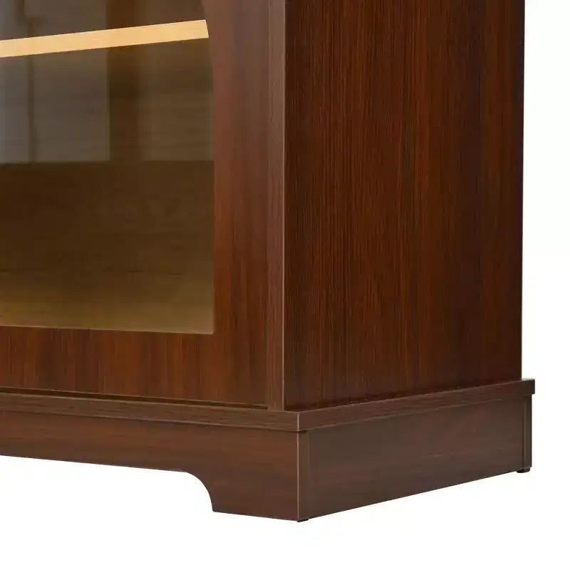 Farmhouse TV Stand for TVs Up to 70 with Semi-Arched Glass Doors, Two-Tone Media Console Sideboard with Adjustable Shelves