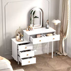 Make-uptafel met spiegel en verlichting, moderne witte kaptafel met 2 laden en verstelbare kast met 3 laden, houten kaptafel