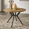 Wood Finish and Iron Gray Metal Base 4-Person Round Dining Table - Light Pine/Grey