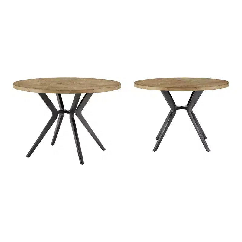 Wood Finish and Iron Gray Metal Base 4-Person Round Dining Table - Light Pine/Grey