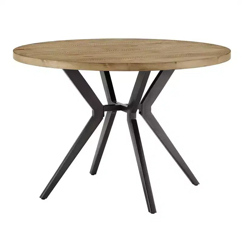 Wood Finish and Iron Gray Metal Base 4-Person Round Dining Table - Light Pine/Grey