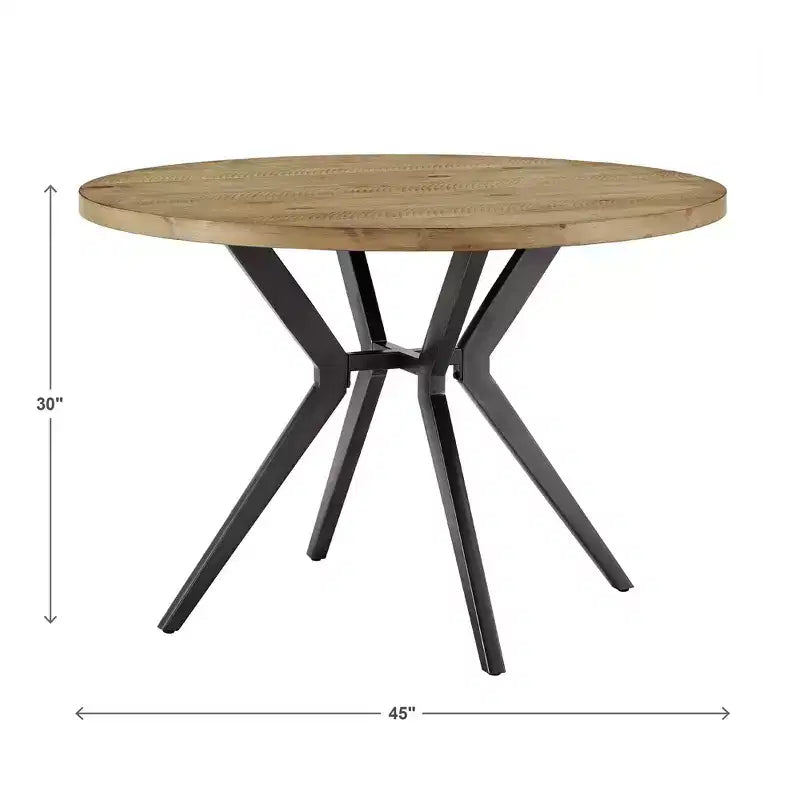 Wood Finish and Iron Gray Metal Base 4-Person Round Dining Table - Light Pine/Grey
