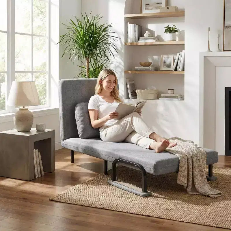 Convertible Sleeper Chair Bed with Adjustable Backrest, Modern Fabric Lounge Sofa with Armrests & Pillow, 6-Position Recliner, Grey