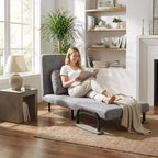 Poltrona letto convertibile con schienale regolabile, moderno divano relax in tessuto con braccioli e cuscino, reclinabile in 6 posizioni, grigio