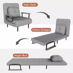 Poltrona letto convertibile con schienale regolabile, moderno divano relax in tessuto con braccioli e cuscino, reclinabile in 6 posizioni, grigio