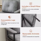 Poltrona letto convertibile con schienale regolabile, moderno divano relax in tessuto con braccioli e cuscino, reclinabile in 6 posizioni, grigio