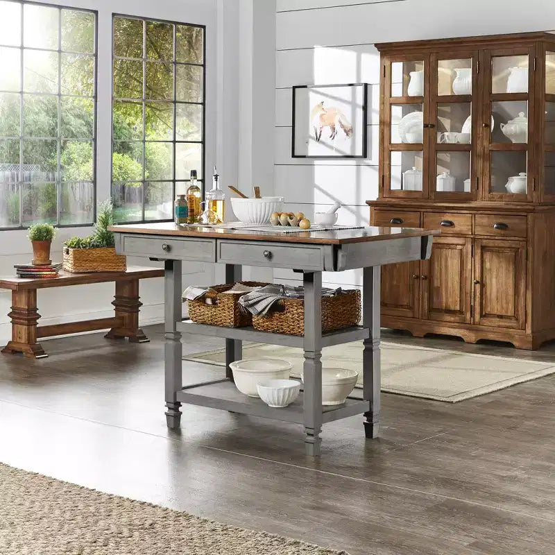 Two-Tone Kitchen Island With Oak Top
