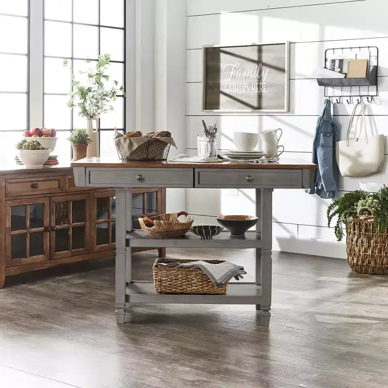 Two-Tone Kitchen Island With Oak Top