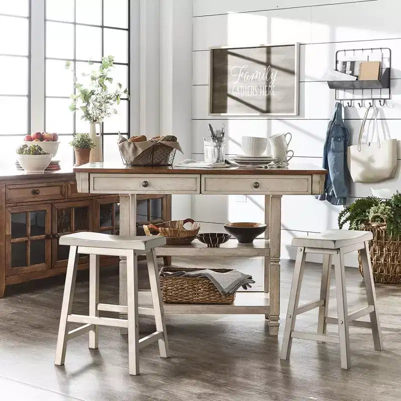 Two-Tone Kitchen Island With Oak Top