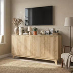 Credenza con ante scanalate, buffet da 55', moderno mobile contenitore scanalato con ripiani e ante regolabili, credenza decorativa per cucina e angolo caffè