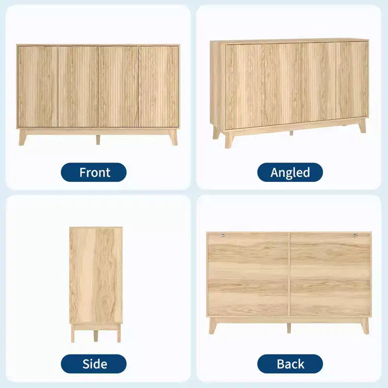 Fluted Sideboard Cabinet, 55'' Buffet Cabinet, Modern Fluted Storage Cabinet with Adjustable Shelves & Doors, Accent Sideboard for Kitchen, Coffee Bar