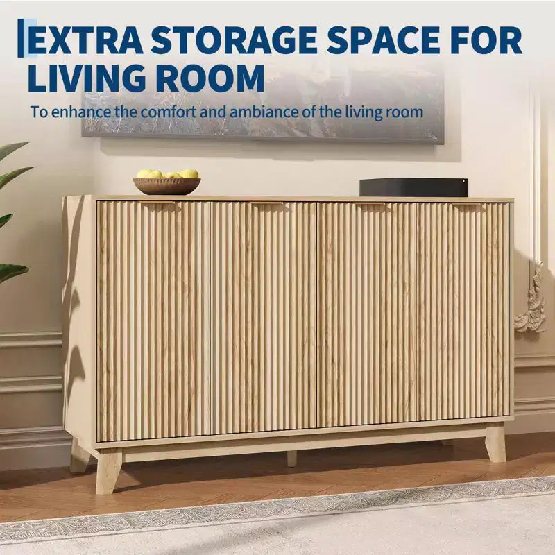 Fluted Sideboard Cabinet, 55'' Buffet Cabinet, Modern Fluted Storage Cabinet with Adjustable Shelves & Doors, Accent Sideboard for Kitchen, Coffee Bar
