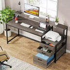 63-Zoll-Industrie-Schreibtisch mit Aktenschublade, Monitorständer, Druckerstellplatz, ergonomischer Büroarbeitsplatz für das Homeoffice.