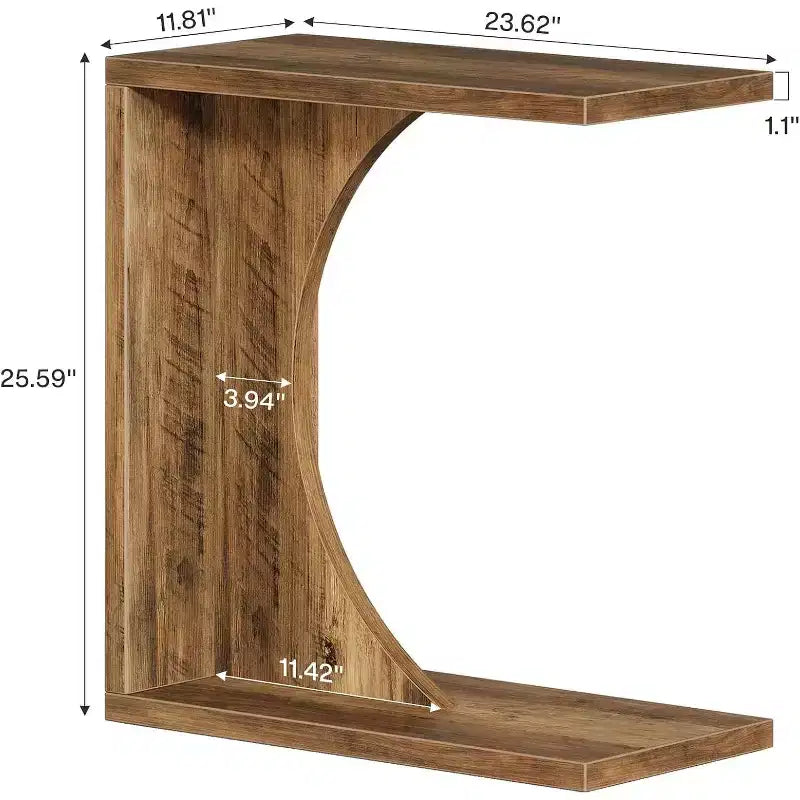 C-Shaped End Table for Couch, Small Bedside Table for Sofa, Wooden Nightstand for Living Room Bedroom Laptop Work Desk (1, Rustic Brown)