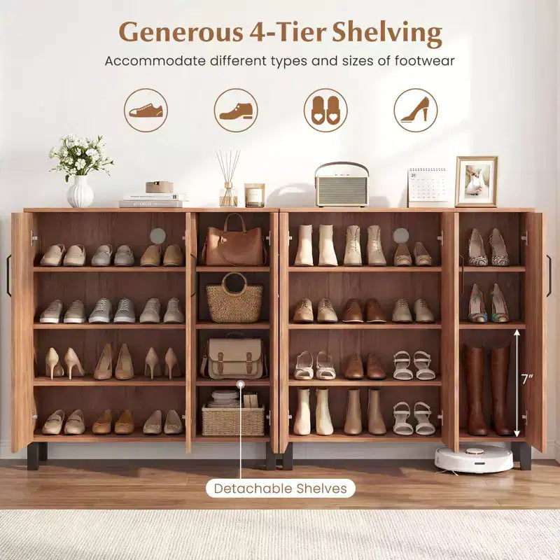 5-Tier Shoe Storage Cabinet w/3 Doors Removable Shelves & Ventilation Hole